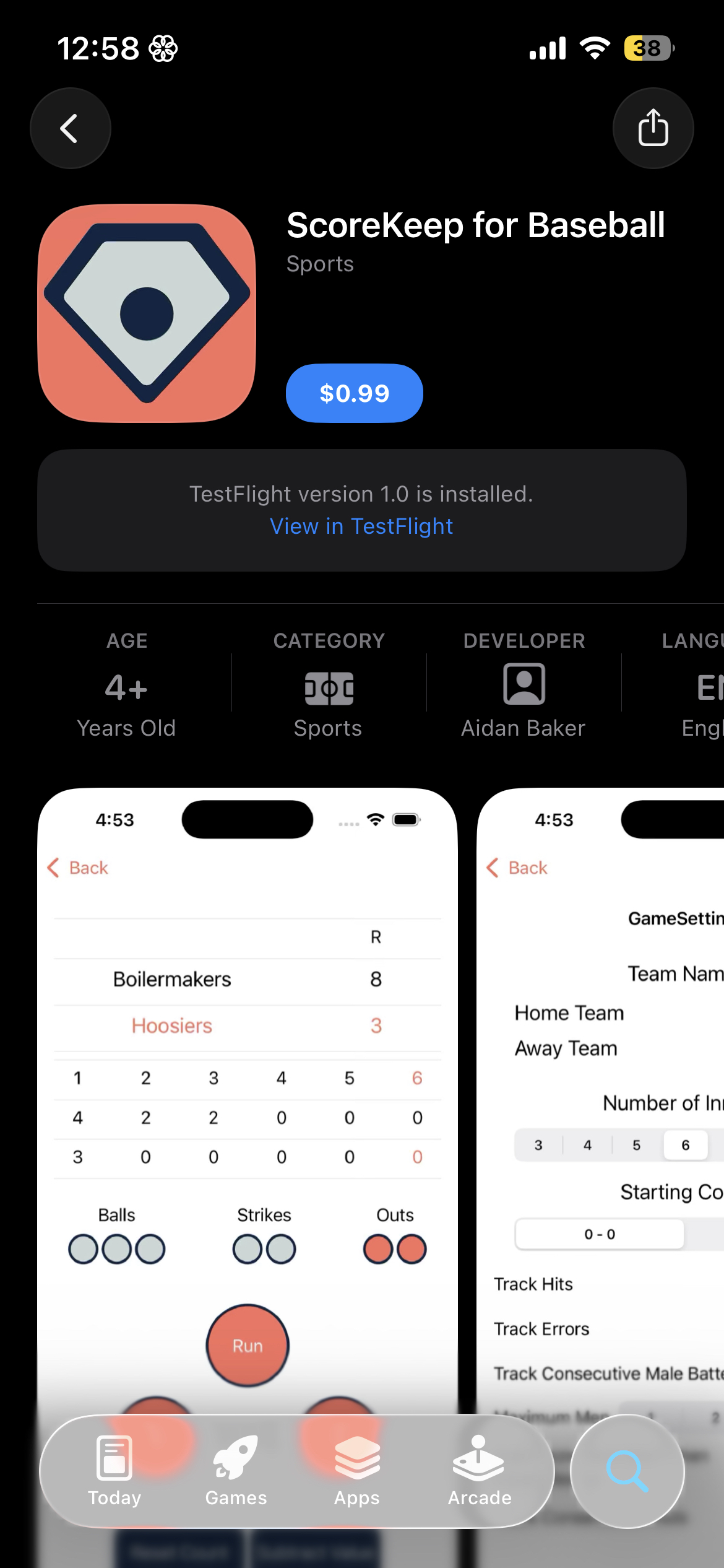 ScoreKeep for Baseball screenshot